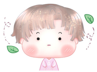 Shocked Little Boy on Transplant Background, Speechless Character, Chibi Style