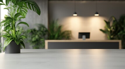 Modern Office Reception Area with Lush Greenery
