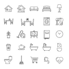 Household Furniture and Interior Outline Icon Set
