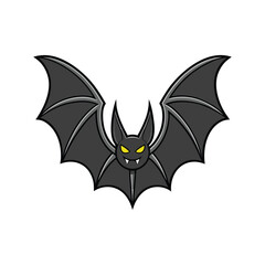 Spooky cartoon bat with glowing yellow eyes and wide wings