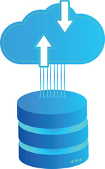Cloud computing concept featuring a arrow up and down  and transparent backdrop with data server representing online storage solutions. Vector Illustration. Futuristic design concept, technology