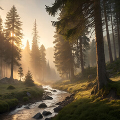 sunrise in the forest