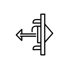 Outline icon a fire exit sign with left arrow safety emergency