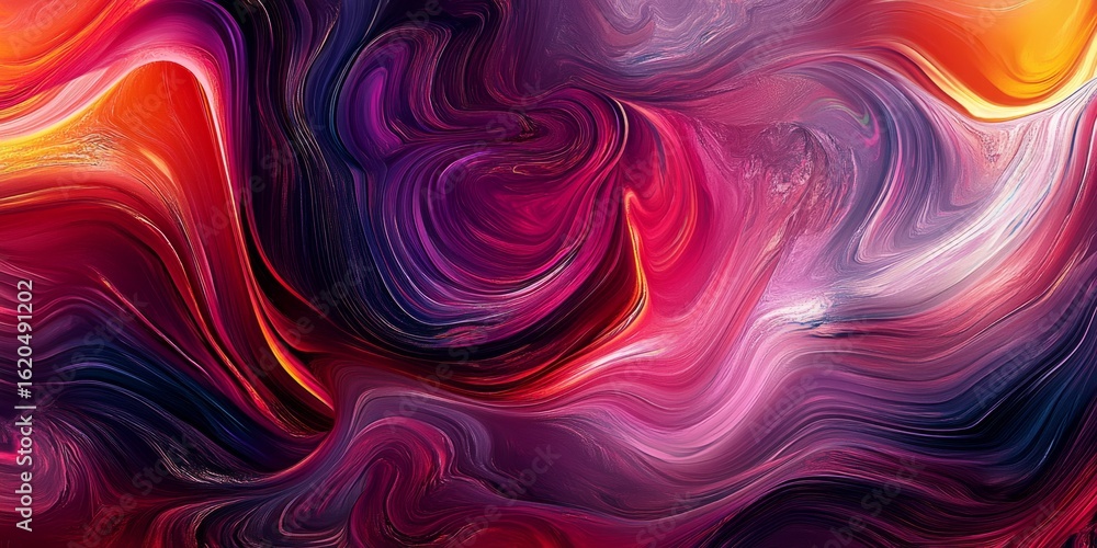 Poster swirling, vibrant abstract patterns with layered textures and deep colors, perfect for dynamic, ener