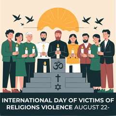 Flat style illustration honoring victims of religious violence – August 22 International Day Commemoration