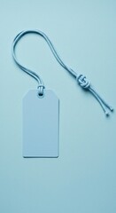 Light blue gift tag with matching twine against a soft blue background creates a calming, minimalist composition. Space for personalized messages.