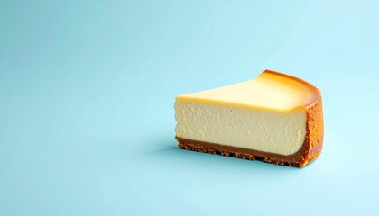 Savory slice, a piece of golden cheese on striking blue background for culinary inspiration