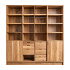 Wooden Wardrobe With Shelves isolated on transparent and white background