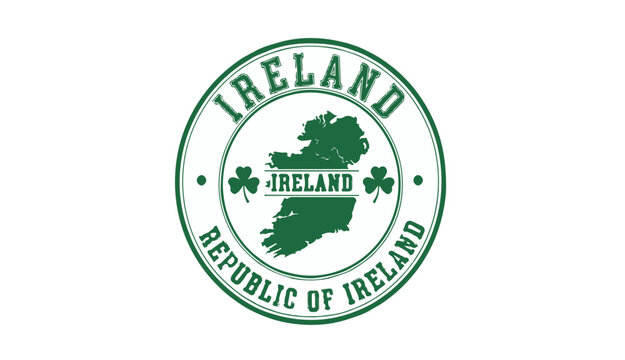 Ireland Republic of Ireland vintage travel stamp with map and shamrock symbol