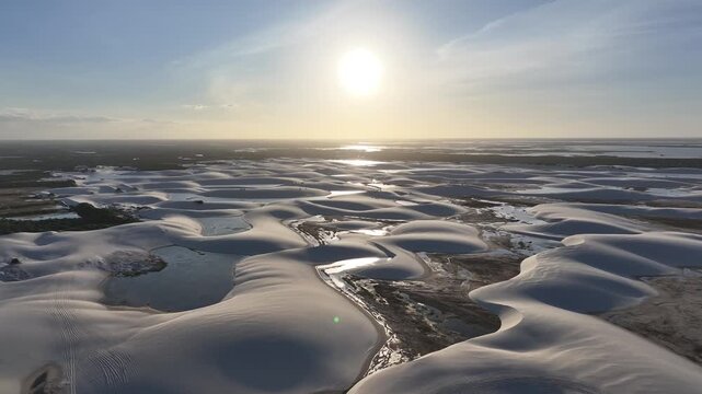 Lencois Maranhenses In Santo Amaro Maranhao Brazil. Natural Freshwater Lagoon Nestled Between White Sand Dunes. Sunset Coast Horizon City Seaside. Coast Outdoor. Santo Amaro Maranhao.