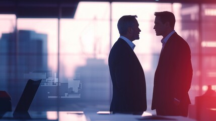 Businessmen Silhouettes in Modern Office Discussing Strategy
