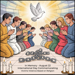 Flat style illustration honoring victims of religious violence – August 22 International Day Commemoration