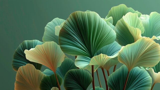 Green Ginkgo Leaves with Elegant Fan-shaped Foliage on Dark Background - Powered by Adobe