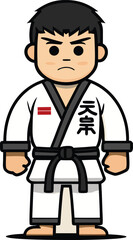 Determined martial artist in white uniform with black belt martial arts karate