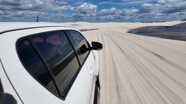 Lencois Maranhenses In Santo Amaro Maranhao Brazil. Natural Freshwater Lagoon Nestled Between White Sand Dunes. Paradise Island Landscape Grateful Beautiful. Paradise Island Coast.