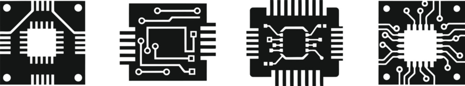 Circuit Board Silhouette Icon Vector Set for Technology and Electronics