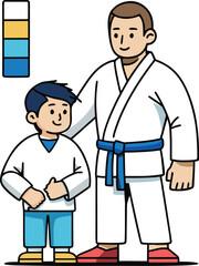 Instructor and student in martial arts uniforms karate judo