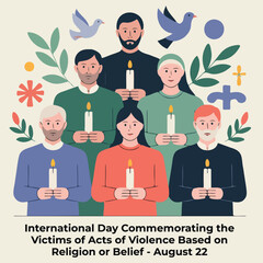 Flat style illustration honoring victims of religious violence – August 22 International Day Commemoration