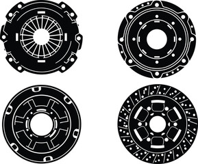 Clutch Plate Silhouette Icon Vector Set for Automotive and Mechanical Use