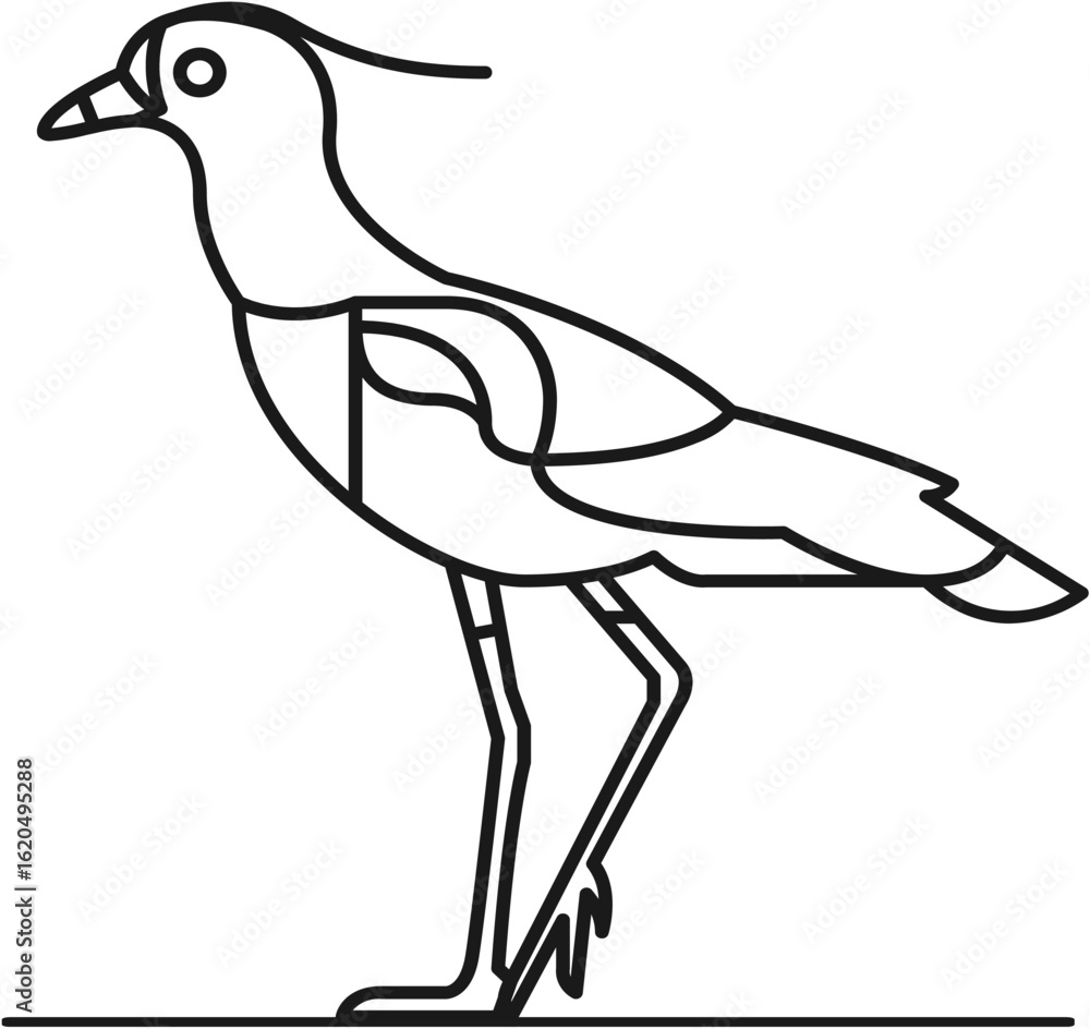 Poster line art of a bird standing with simple geometric shapes,vector