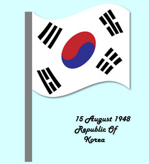 Taegeukgi Flag of South Korea Waving with Text – 15 August 1948