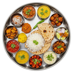Indian thali rice and porata assortment isolated on transparent background