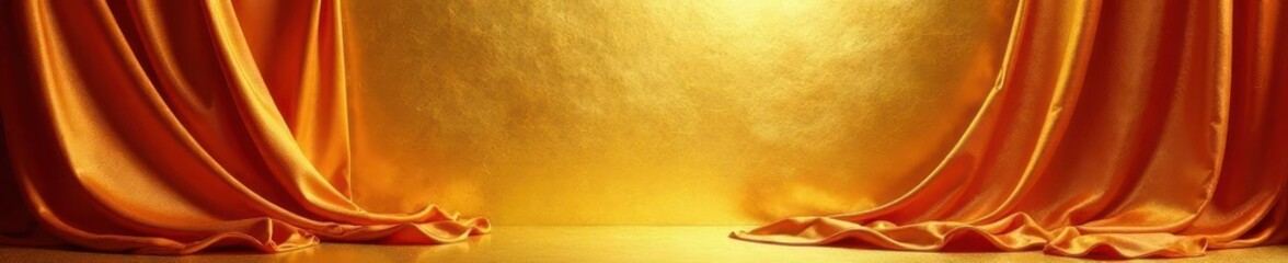 Luxurious gold metallic backdrop draped with opulent fabrics ,  golden,  shiny,  elegant