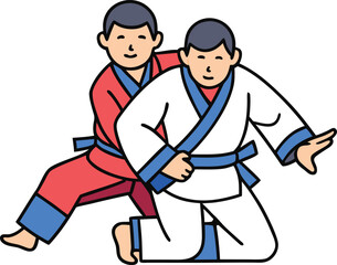 Two men practicing martial arts in gis judo karate