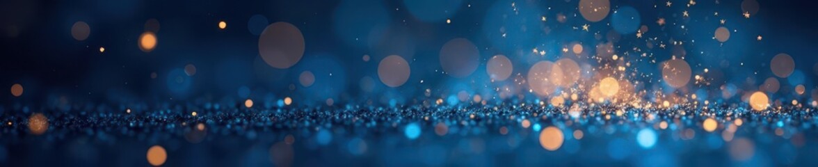 Midnight blue canvas sprinkled with enchanting golden bokeh , magic, ray