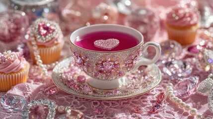 Pink tea party cupcakes and crystals romantic aesthetic valentine's day	