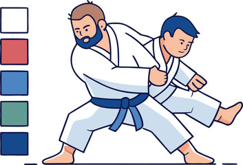 Two men practicing martial arts in white gis judo karate