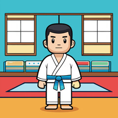 Young martial artist in traditional uniform karate martial arts
