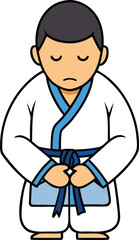 Young person in martial arts uniform with blue belt karate judo