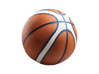 Orange basketball with white and blue lines on black background sport game, Isolated, Png Transparent Background