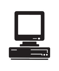 Silhouette of Classic Desktop Computer and Monitor