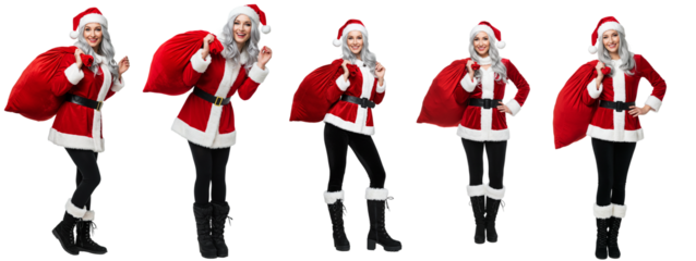 woman santa claus holding shopping bags