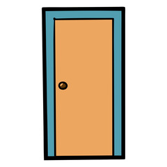 Simple orange door with blue frame silhouette