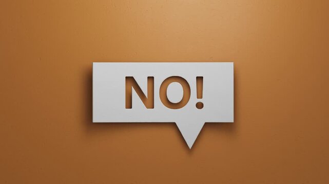 No - Speech Bubble. Minimalist Abstract Design With White Cut Out Paper. 3D Render.