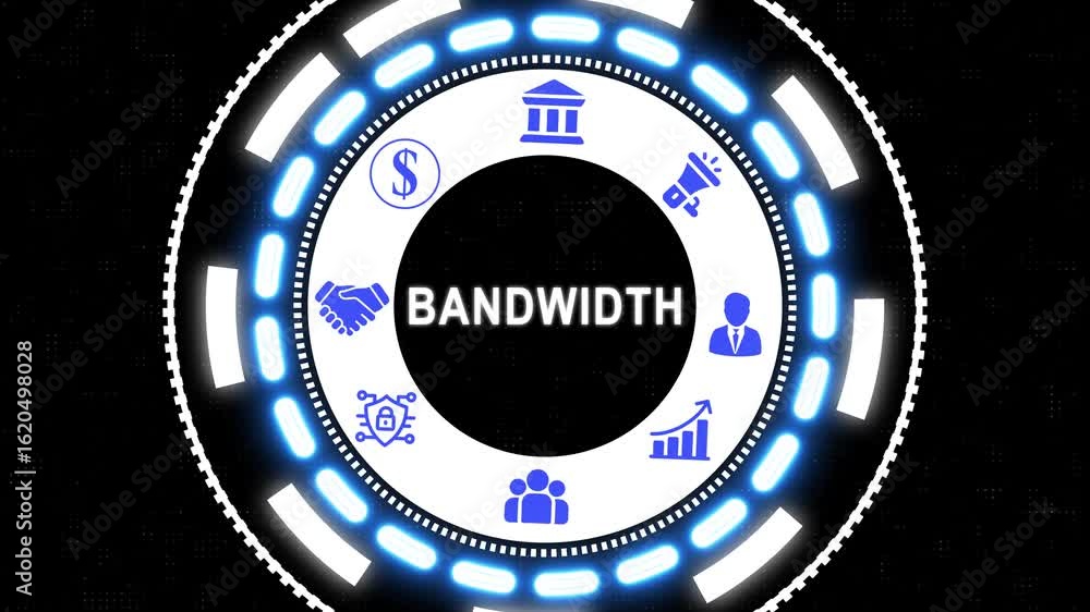 Poster bandwidth concept animated with business and financial icons on a digital background