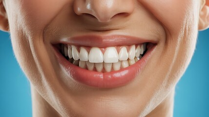 Obraz premium Radiant White Smile Close Up Portraying Dental Health and Confidence Beautiful Smile for a Dental Clinic Ad Campaign