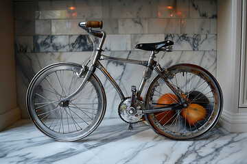old bicycle in front of a brick wall