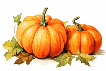 Fototapeta premium Autumn pumpkins with fall leaves