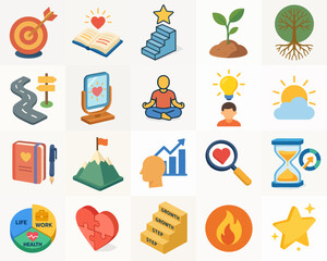 Flat Style Detail Self Improvement and Development Pictogram Icon Collection