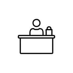 Outline icon person at reception desk with bag service