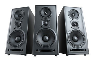Front View of Three Large Modern Powerful Audio Speakers, Transparent Background

