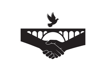 Handshake Bridge with Peace Dove Silhouette