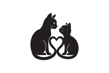 Two Cats Making a Heart Silhouette Cat Couple Love Heart Tail Logo
