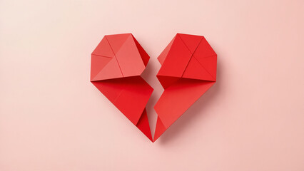 torn origami heart on pink background