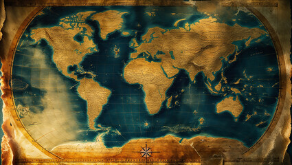 Vintage World Map with Detailed Coastlines and Borders