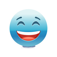 Blue smiley face emoticon expression with big smile showing teeth happiness and positive emotion in digital illustration